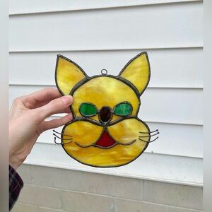 Cat Stained Glass Suncatcher | Vintage Folk Art
